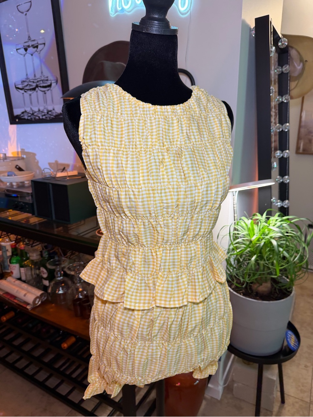 Smocked Yellow Gingham Ruffle Mini 2Piece Set - Picture 3 of 11